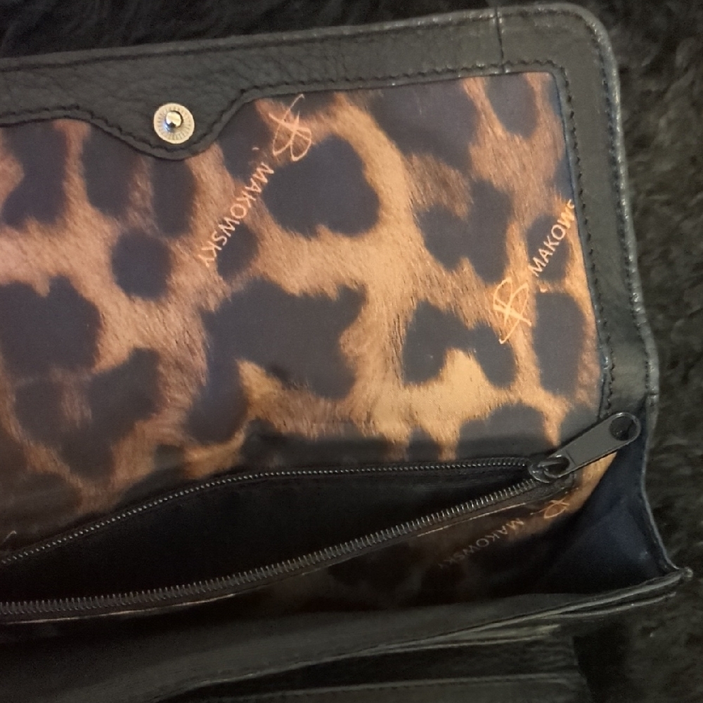 B. Makowsky Black Leather Clutch with Silver Logo Plate - Picture 6 of 7